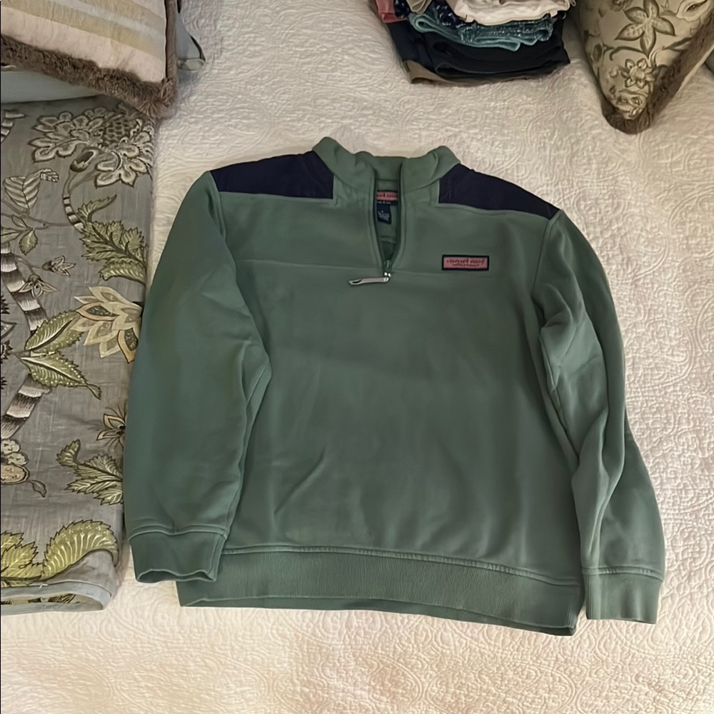 Vineyard Vines Green and Navy Zip-Up Sweater
